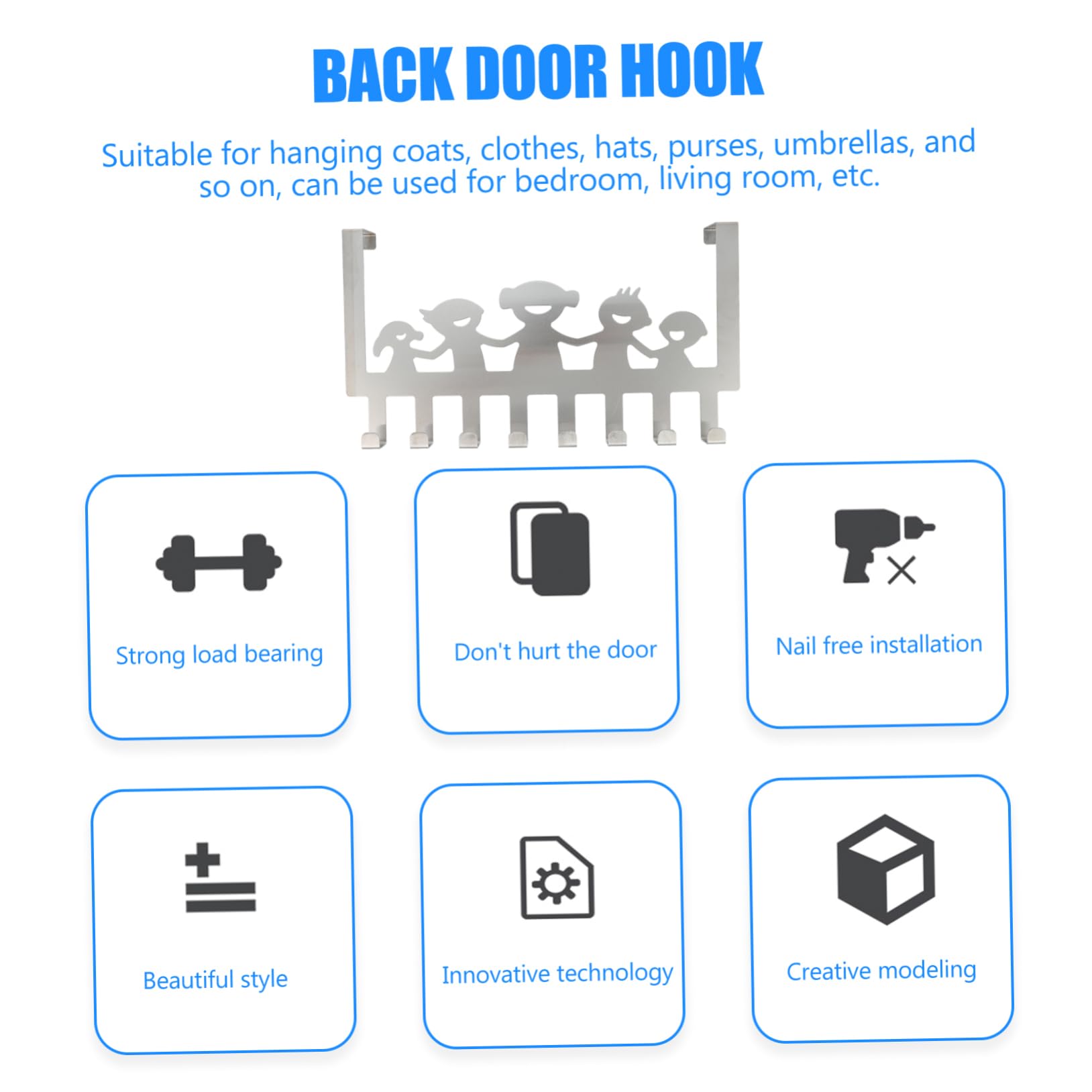 HOUDERCO Punch Storage Row Hooks Door Storage Rack Home Row Hook Hanging Row Hook for Hat Coat Handbags