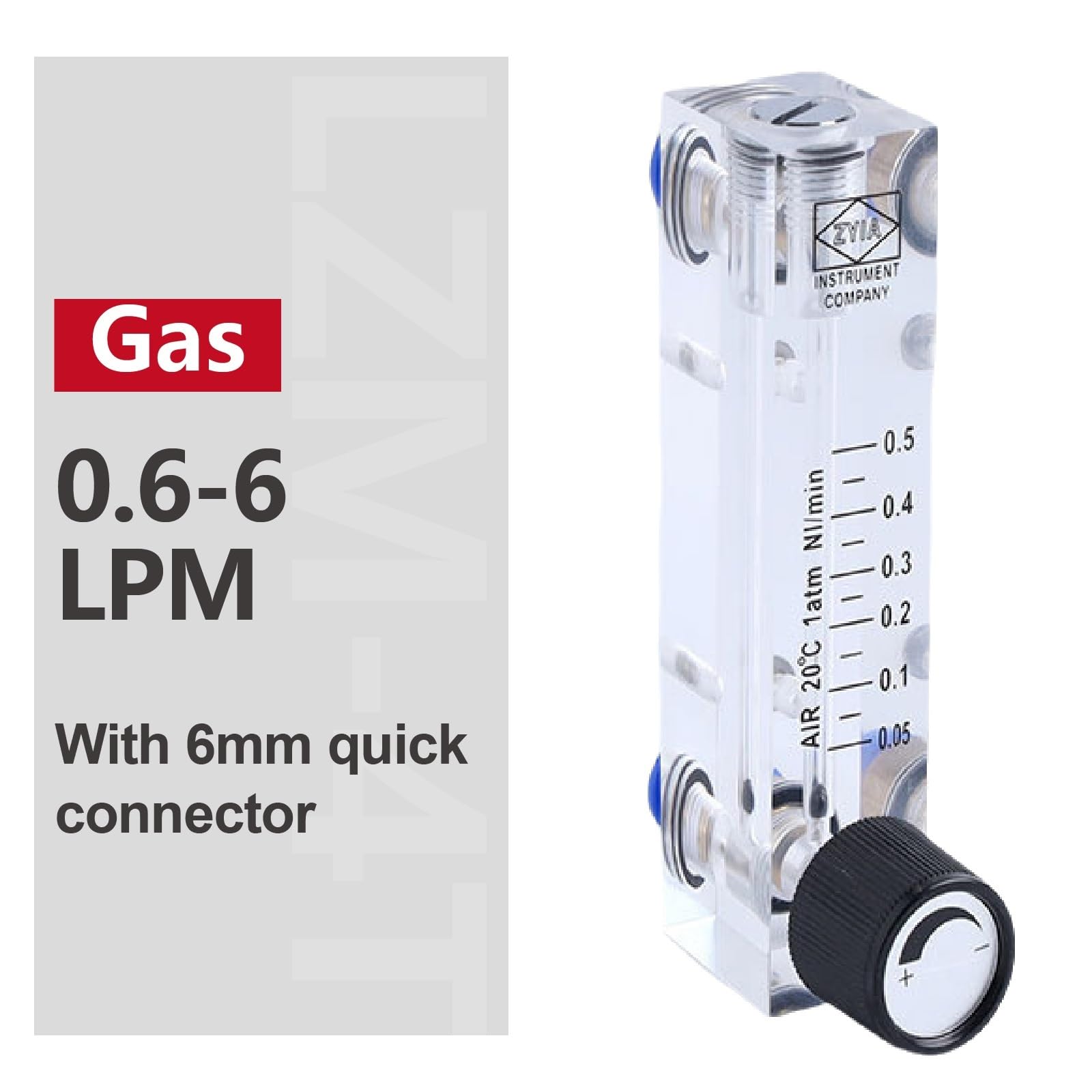 1 medidor de flujo de panel acrílico LZM-4T, rotador gas-líquido, medidor de flujo de aire comprimido, instrumento de análisis de agua, interfaz de 6 mm(Gas-0.6-6LPM)