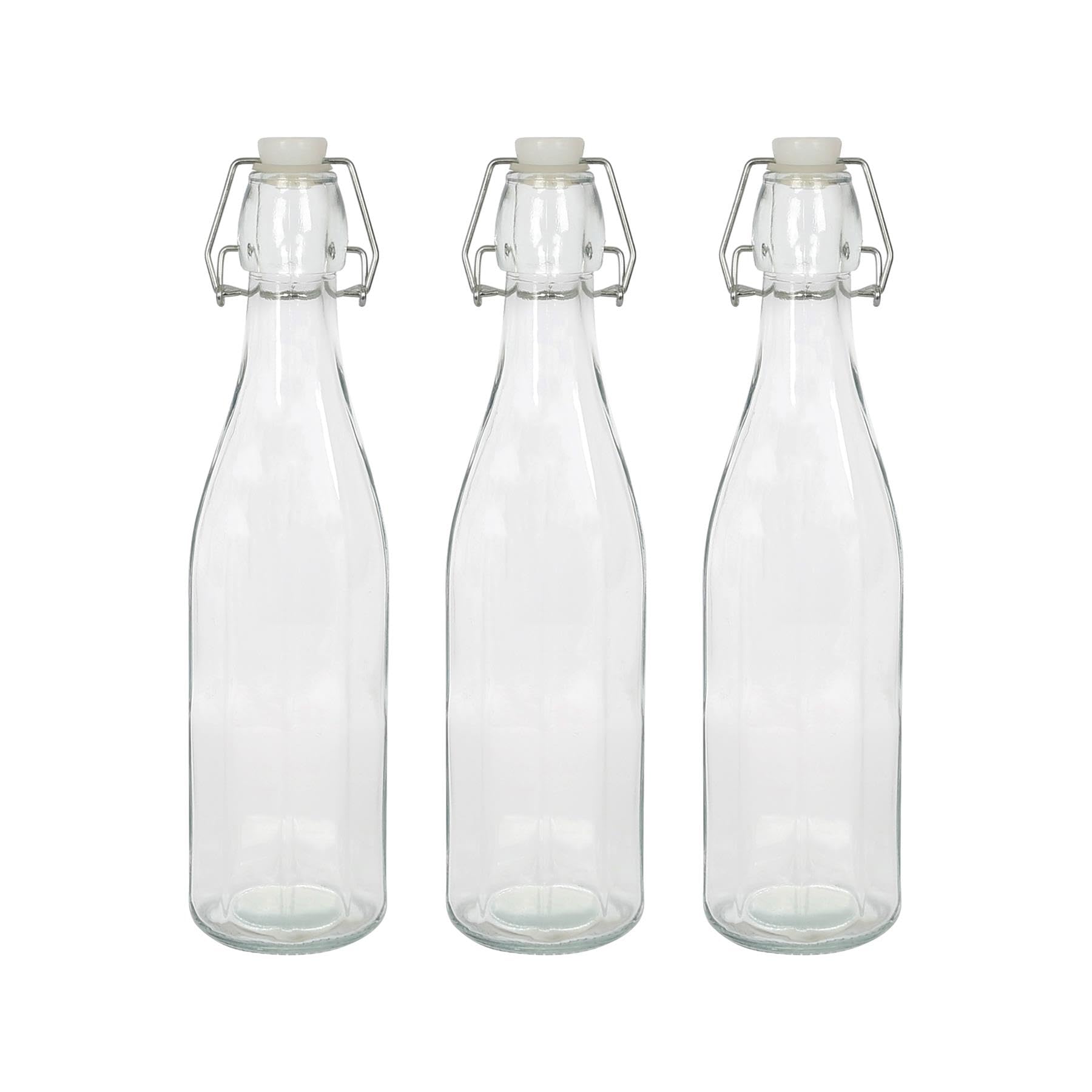 Argon Tableware 520ml Glass Bottles with Swing Top - Clear - 3x Reusable Empty Water Wine Milk Olive Oil Juice Gin Home Brew Brewing Drinking Fridge Dispenser Storage Jars with Stopper Lid