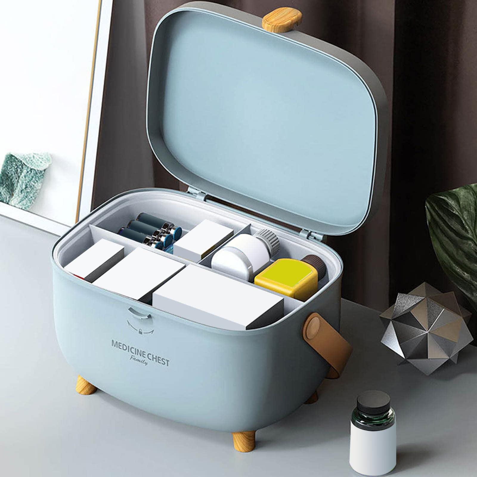 Botiquín Organizador Estuche Caja Plástico Multifuncional con Separadores y Pies Antideslizantes Adecuado para Coche Hogar Oficina Viaje Camping, Azul