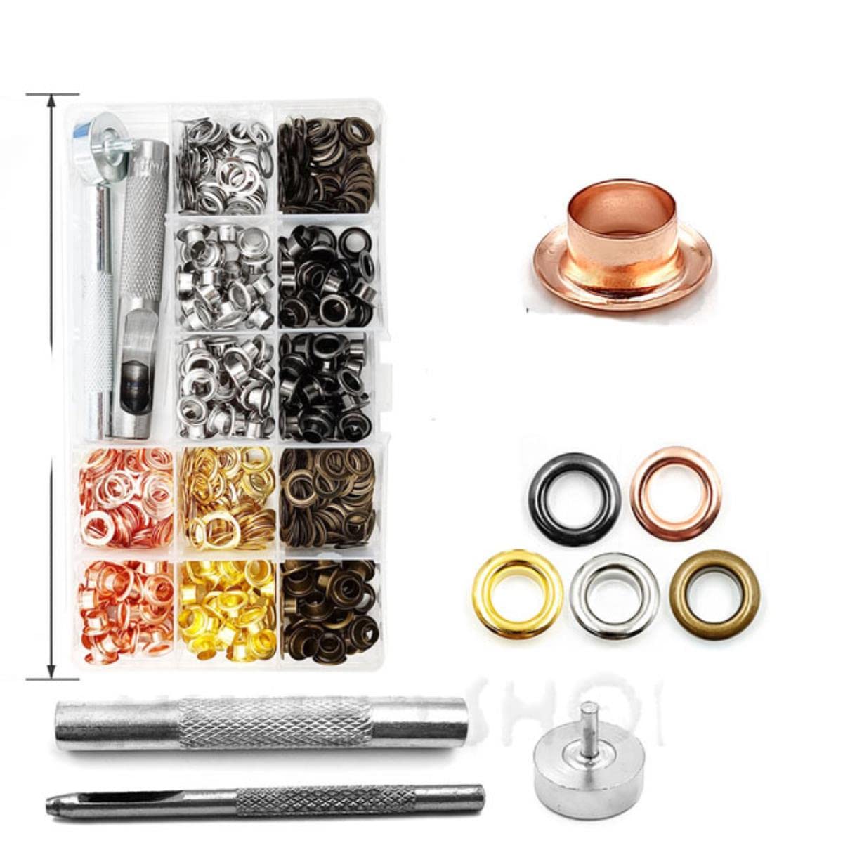 Kit 800 Occhielli In Metallo Con Attrezzi Per Installazione – 4 Colori (Oro, Argento, Bronzo, Gunmetal) – Per Pelle, Scarpe, Borse E Cinture