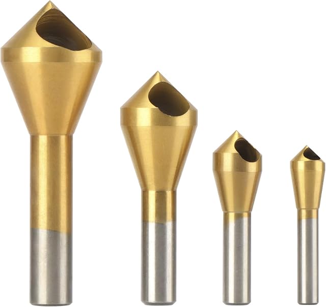 OCGIG 4 Pcs Titanium Coated Countersink Chamfer Tool Deburring Tool Set Metal Wood Drill Bits Set