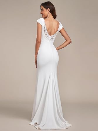 Ever-Pretty Women's Sleeveless V-Neck Open Back Lace Simple Mermaid Sweep Train Wedding Dress 0171A
