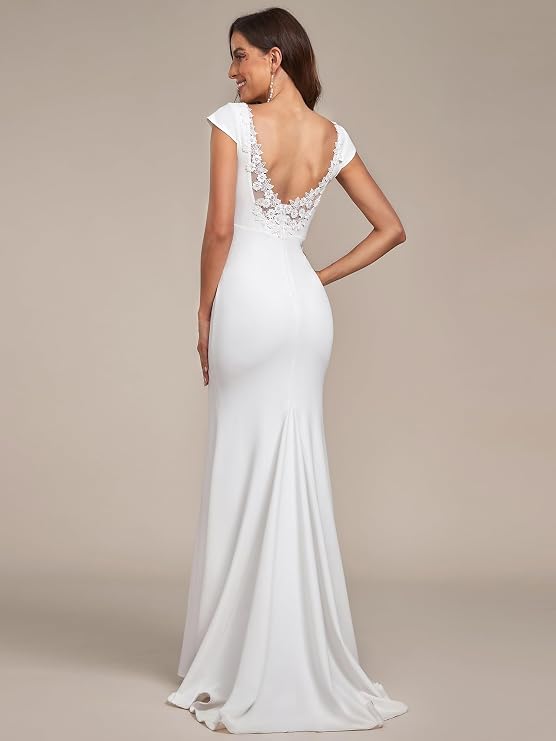 Ever-Pretty Women's Sleeveless V-Neck Open Back Lace Simple Mermaid Sweep Train Wedding Dress 0171A
