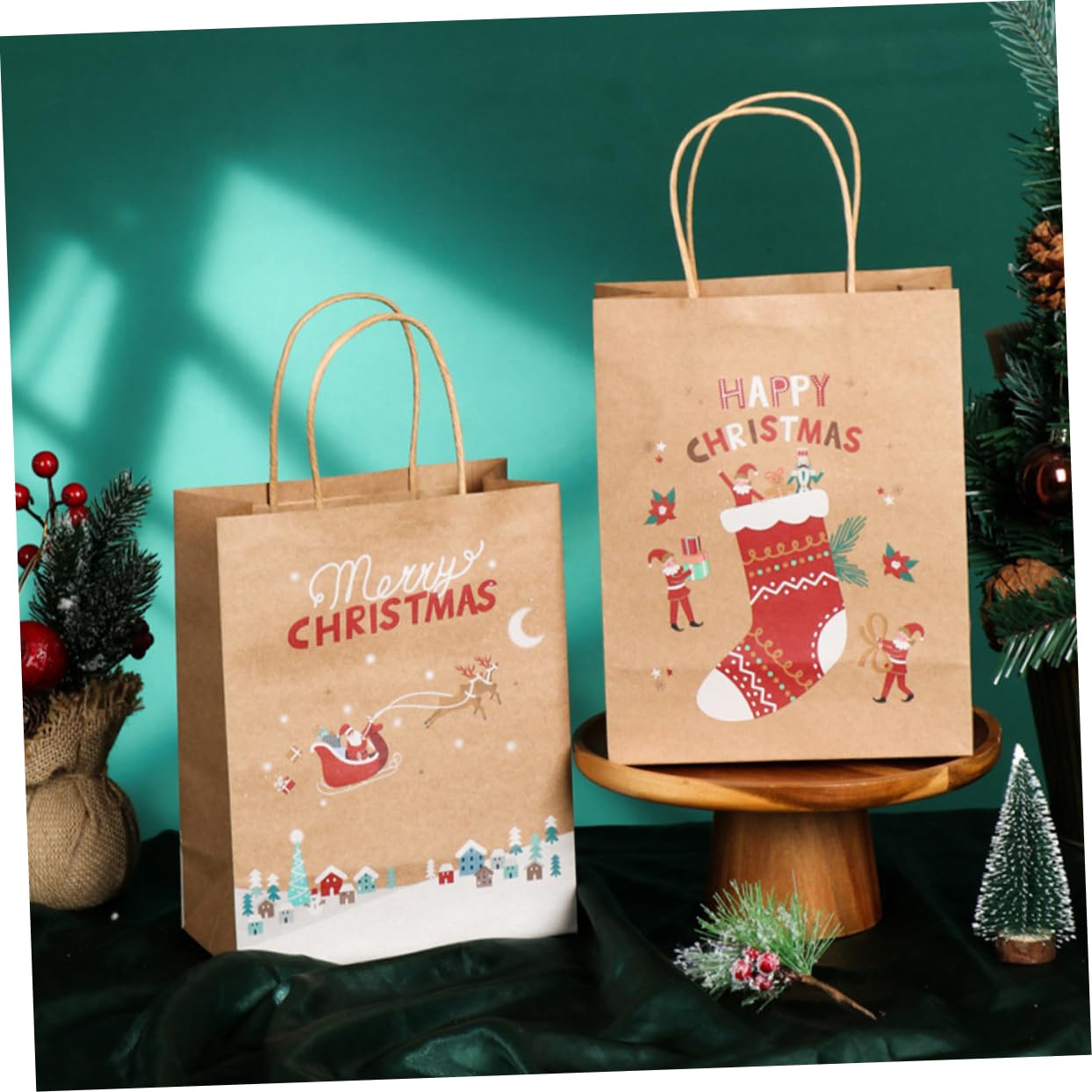 SOLUSTRE 25pezzi Borse Regalo Di Natale in Carta Buste Per Dolcetti e Bomboniere Per Feste Natalizie Caramelle Cioccolatini e Piccoli Regali