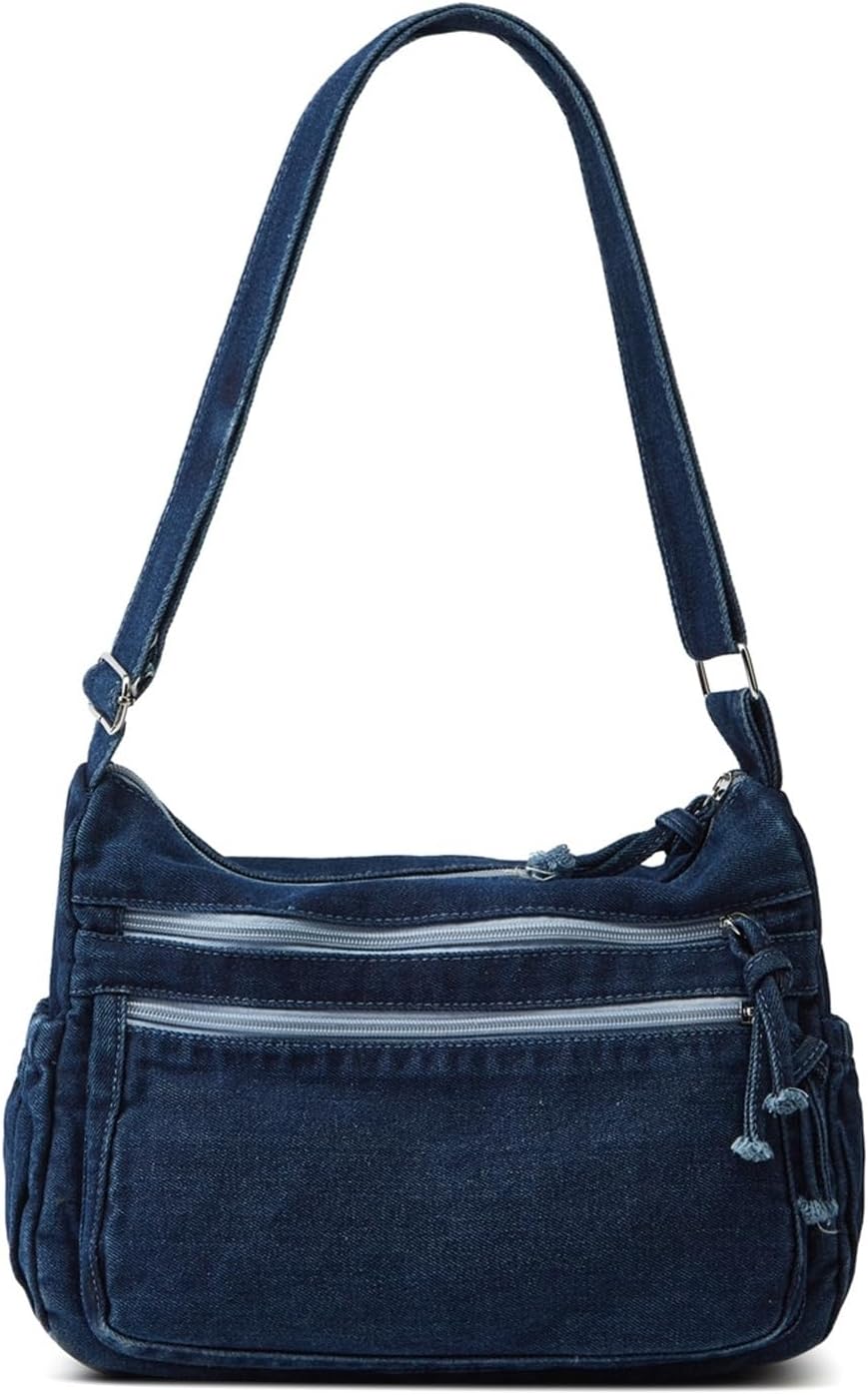 Women's Retro Large Canvas Denim Shoulder Bag Denim Crossbody Handbags Casual Style Lightweight Tote Purse
