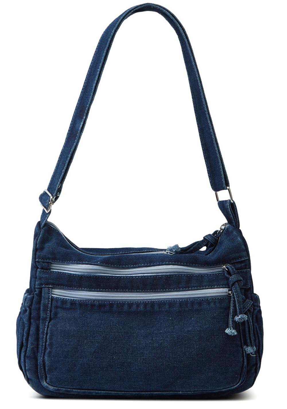 Borsa a tracolla da donna in stile retrò, grande, in tela, denim, stile casual, leggera, Blu scuro.