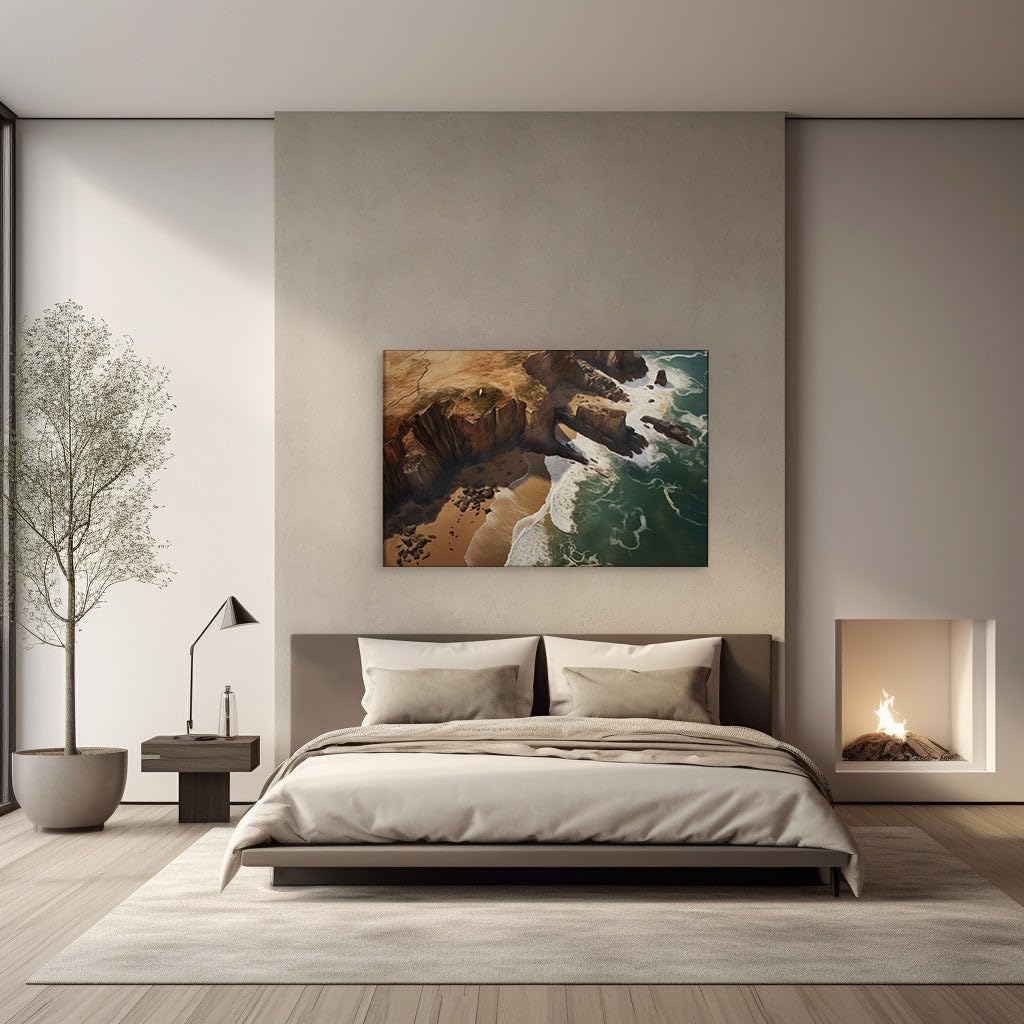 Canvas for Living room. Enchanting Seashore Splendor: A Tapestry of Sand, Stone, and Surf, 27 x 18 inch Canvas Wall Art - Seascapes And Ocean - Modern Home Decor