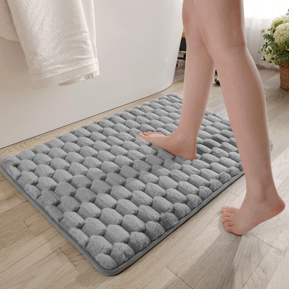 Alfombra de baño de algodón antideslizante de alta densidad ultra absorbente (gris, 50 x 80 cm), lavable a máquina para máxima comodidad