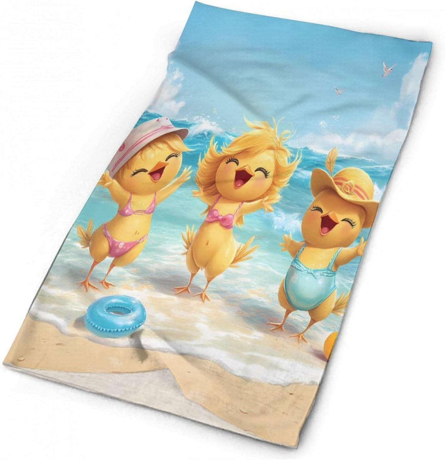 Chicken Beach Funny Animal Face Cover Neck Gaiters for Men Women Sun Protection Mask Scarf Hiking Bandana