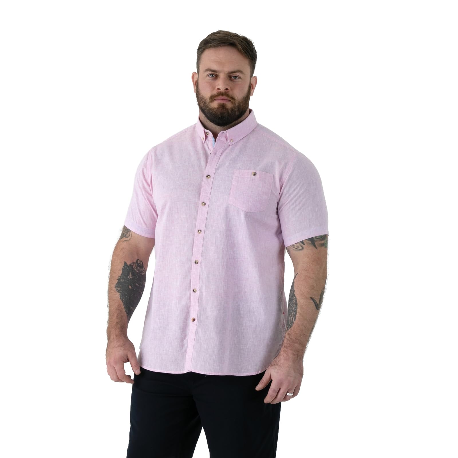D555 Clarke 2- Linen Mix Short Sleeve Shirt for Men in Pink, 2XL-8XL
