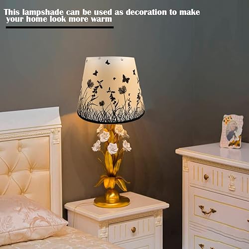 Miniatura 6 de Pantalla con patrón de flores, pantalla de lámpara de tapa dura, pantalla de tambor para lámparas de mesa de repuesto (mariposa amor flor-2)