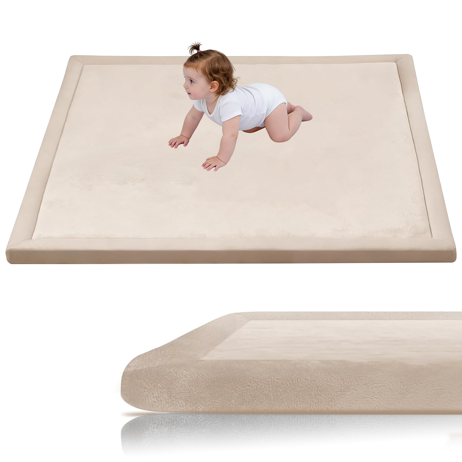 Stqyeiw Memory Foam Mat, Extra Thick Area Rug 3cm for Kids Living Room 200 x 380 cm Cream Baby Playroom Crawling Carpet with Non Slip Soft Play Mat Modern Floor Toddler Nursery Carpet