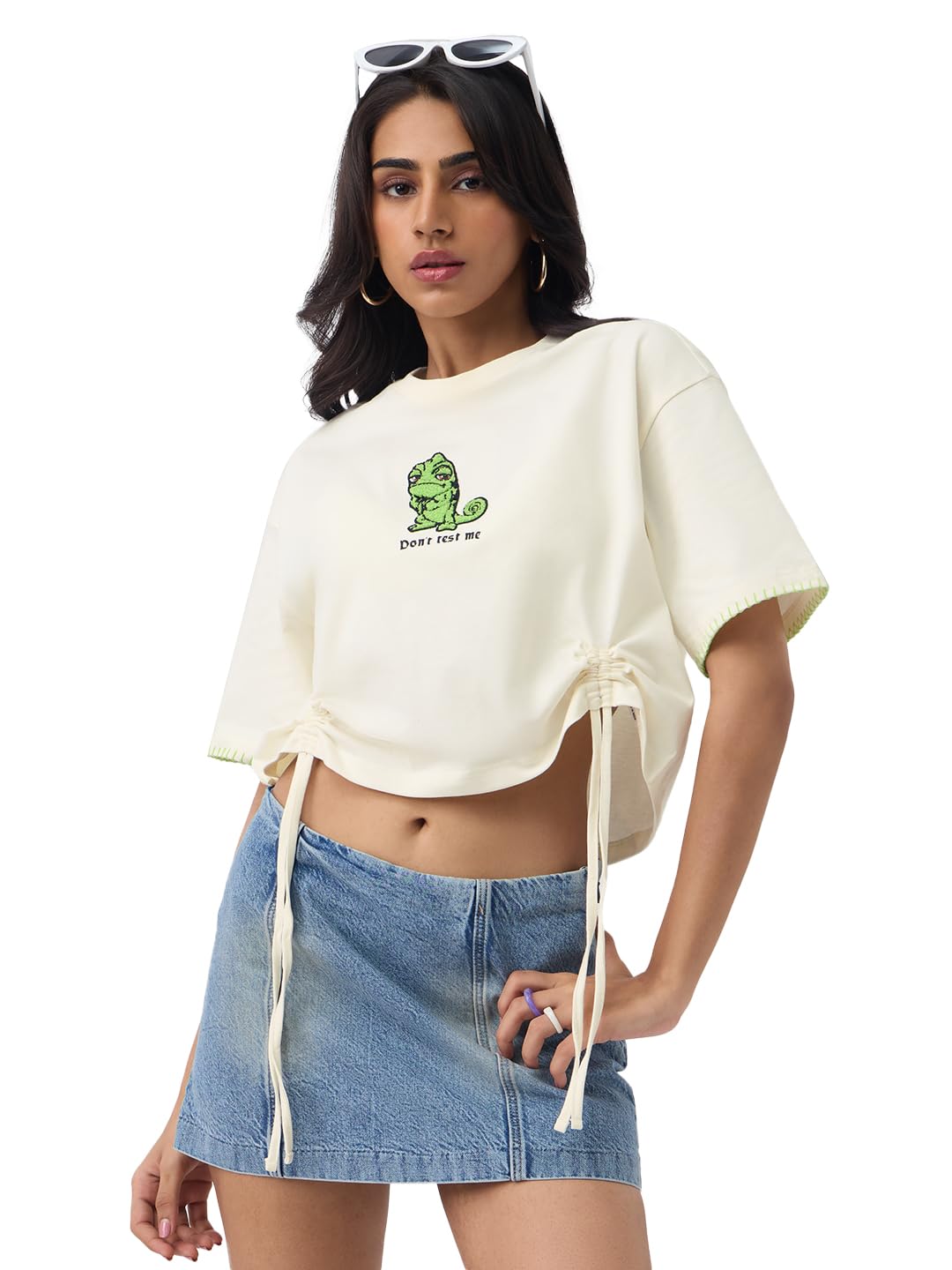 Cropped T-Shirt: Women and Girls Short Sleeves Round Neck Embroidered Cotton Lightweight Everyday Streetwear Oversized Cropped T-Shirt-image-12