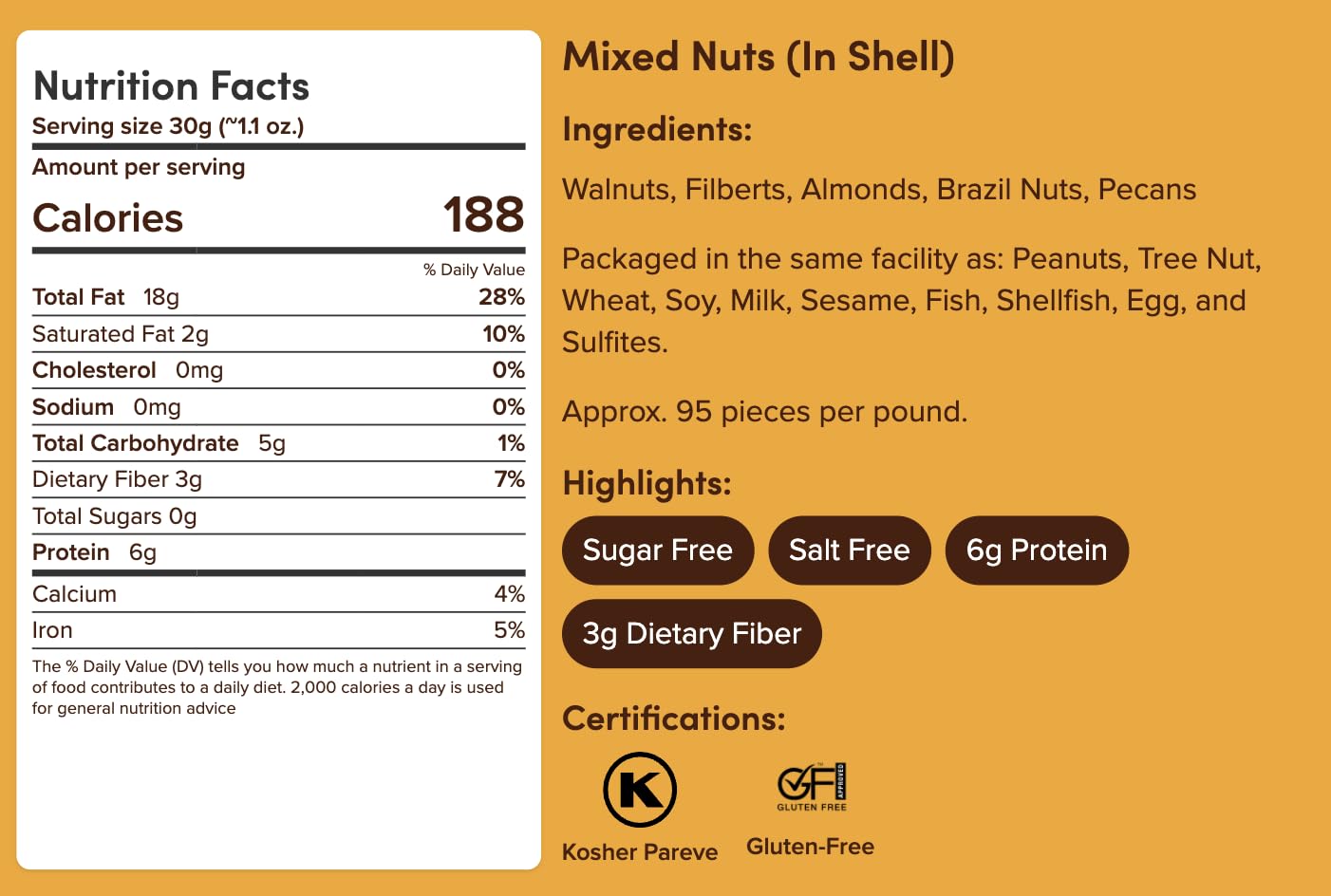 Nuts.com Mixed Nuts in Shell, No Brazil Nuts - 3 lb Bag, Natural, Includes Walnuts, Hazelnuts, Pecans, Almonds - Healthy Snack Sampler for Squirrels