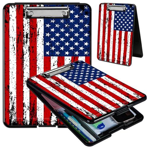 Clipboard with Storage, Hard Letter A4 Size Clip Board with Pen Holder & Paper Organizer, Heavy Duty Portable Writing Pad for Nurses Students Teachers Office Jobsite Contractor, American Flag 2