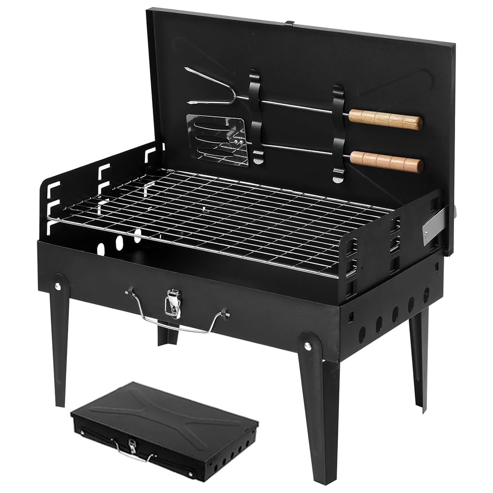 Pobbycrafm PrzenośNy Grill Na WęGiel Drzewny, SkłAdany Grill Na WęGiel Drzewny Do UżYtku Na ZewnąTrz, Na Kempingu, Patio I Pikniku, Czarny
