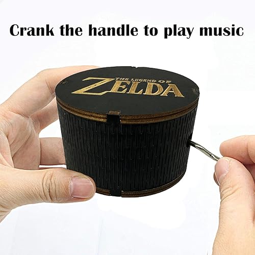 Miniatura 2 de Youtang Zelda Caja de música de madera de la canción de las tormentas de Ocarina of Time, caja musical de madera redonda con grabado antiguo,