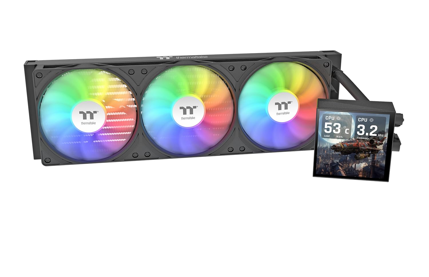 Thermaltake LB360 Ultra ARGB AIO chłodzenie wodą 360 mm | wyświetlacz LCD 2,1" | oświetlenie ARGB | wentylator jednoramowy | obrotowa głowica pompy | wsparcie Intel/AMD