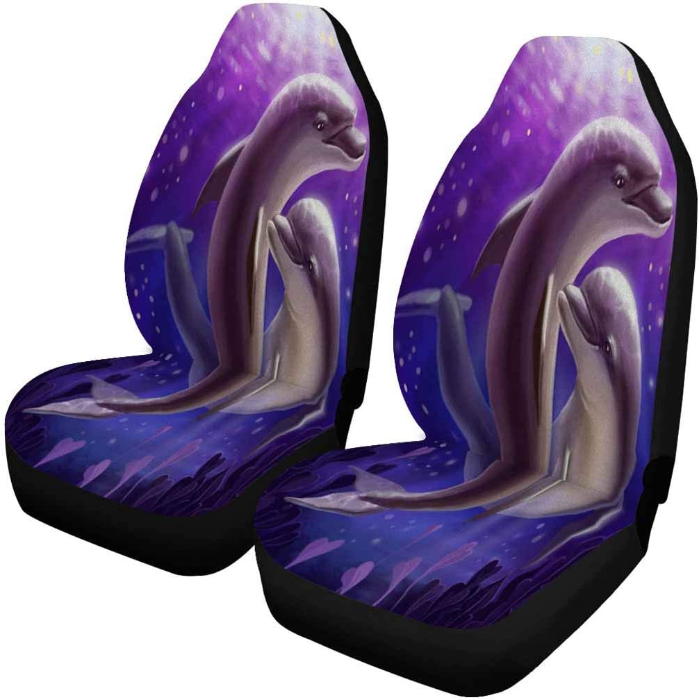 INTERESTPRINT Two Lovers Dolphin Auto Seat Covers 2 pc, Car Front Seat Cushion Fit Car, Truck, SUV or Van
