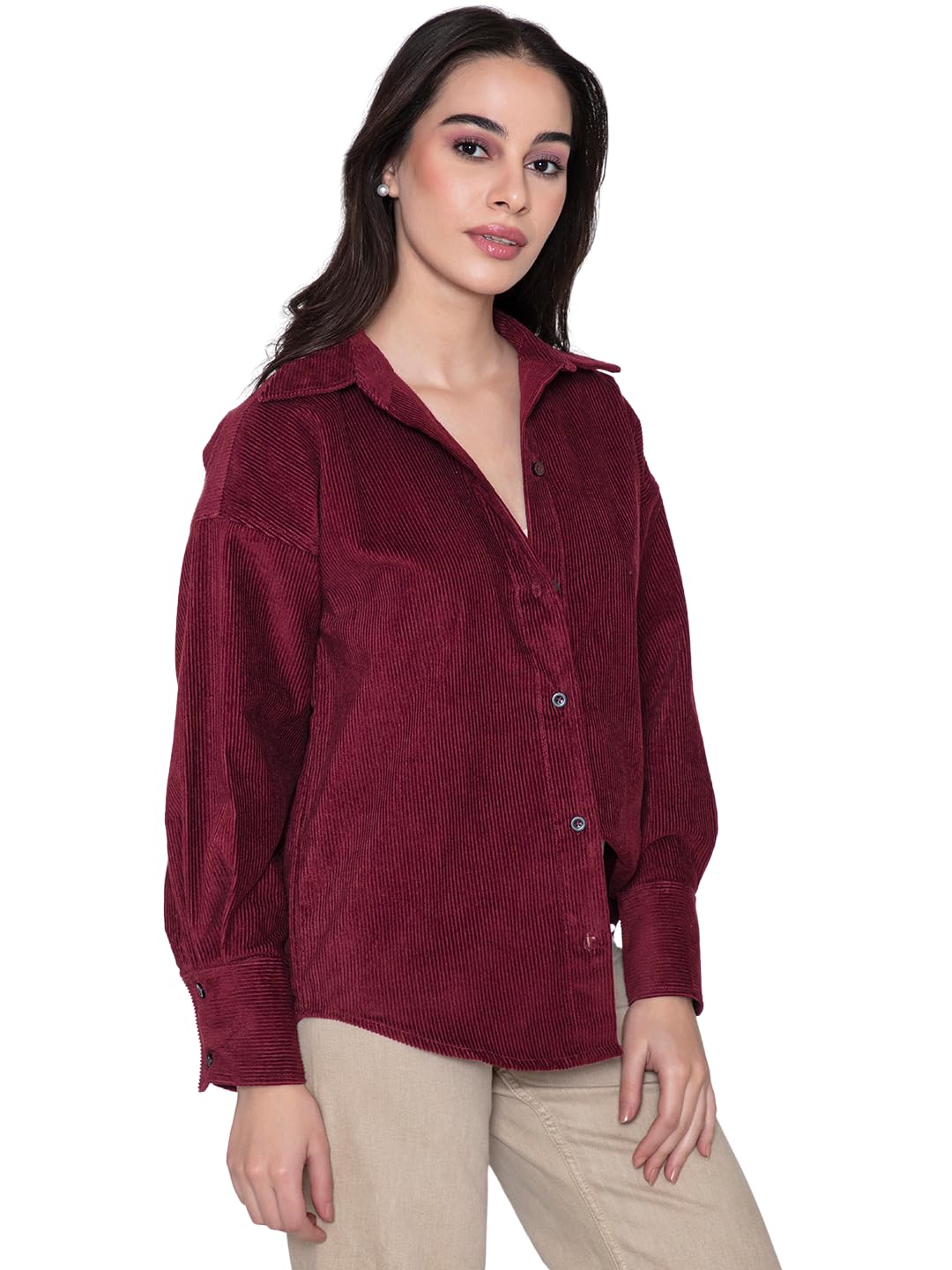 lounge dreams Maroon Oversized Corduroy Shirt-picture-45