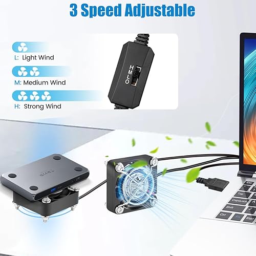 Vista 3 de GDSTIME Paquete de 2 ventiladores USB silenciosos de 1.575 pulgadas con 3 controles de velocidad, mini ventilador de carcasa de computadora sin