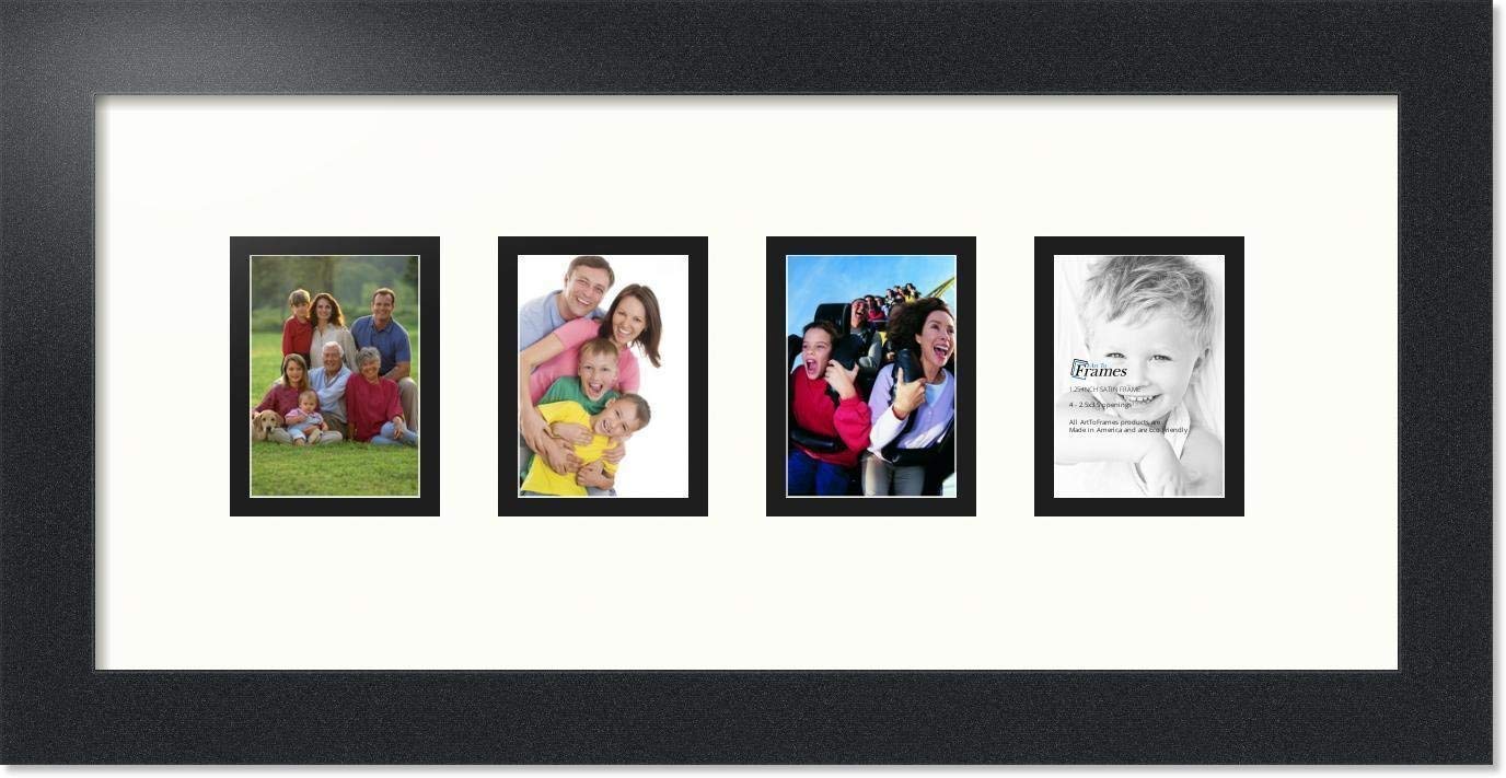 ArtToFrames Collage Photo Frame Double Mat with 4-2.5x3.5 Openings with Satin Black Frame and Porcelain mat.