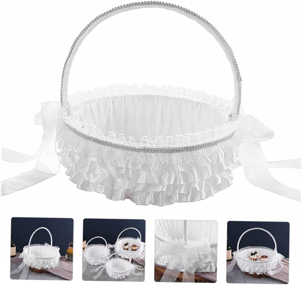 Flower Girl Basket Wedding Handheld Lace Petal Storage Basket for Flower Ceremony