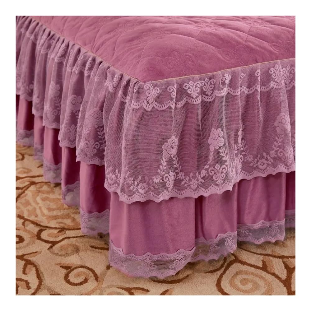 Coperta spessa trapuntata in peluche, tinta unita, queen size, principessa, velluto di cristallo, pizzo, gonna non inclusa, federa (F,1 pezzo 200 x 220 x 45 cm)