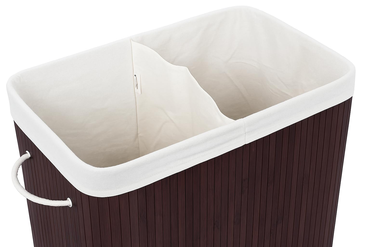 Panier à linge en bambou, 72 L – Collecteur de linge avec 2 compartiments – brun, avec couvercle et fermeture éclair – pour linge clair et linge foncé – pour salle de bain, chambre ou buanderie (Brun)