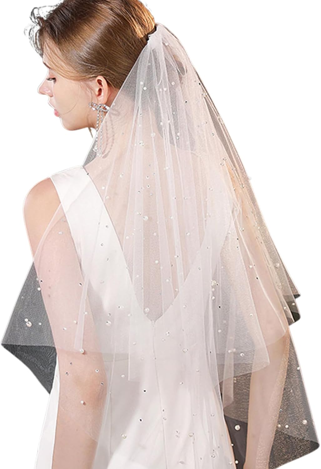 Pearl Veils for Brides Cheap Wedding Veil 2 Tier Veil Comb Bridal Veil Short Bachelorette Party Veils for Women Wedding
