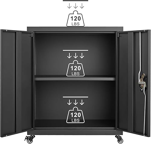 Miniatura 5 de GREATMEET Metal Rolling Cabinet with Wheels, Mobile Metal Storage Cabinet with Adjustable Shelf, Locking Metal Garage Tools Cabinet for Home Office