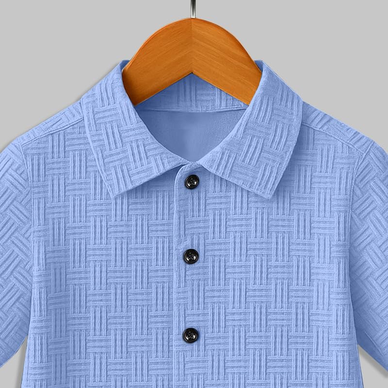 Image of Boys' Casual Cotton Blend Solid Collared Button Down Neck Half Sleeves Regular Fit Shirt