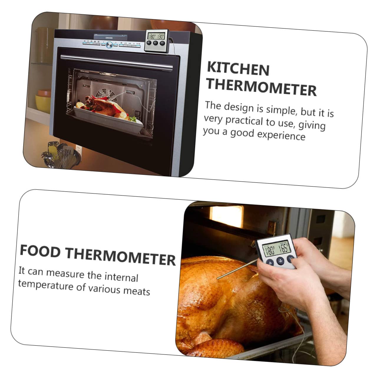 PRETYZOOM 3juegos Digital De Cocina De Inoxidable Para y Horno Lectura Rápida y Precisa Para Medir Temperatura Asados y Cocción Fácil De Usar y Leer