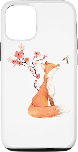Funda para iPhone 1212 Pro The Cute Fox And Colibrí Cherry Blossom Flower disponible en Yaxa Venezuela