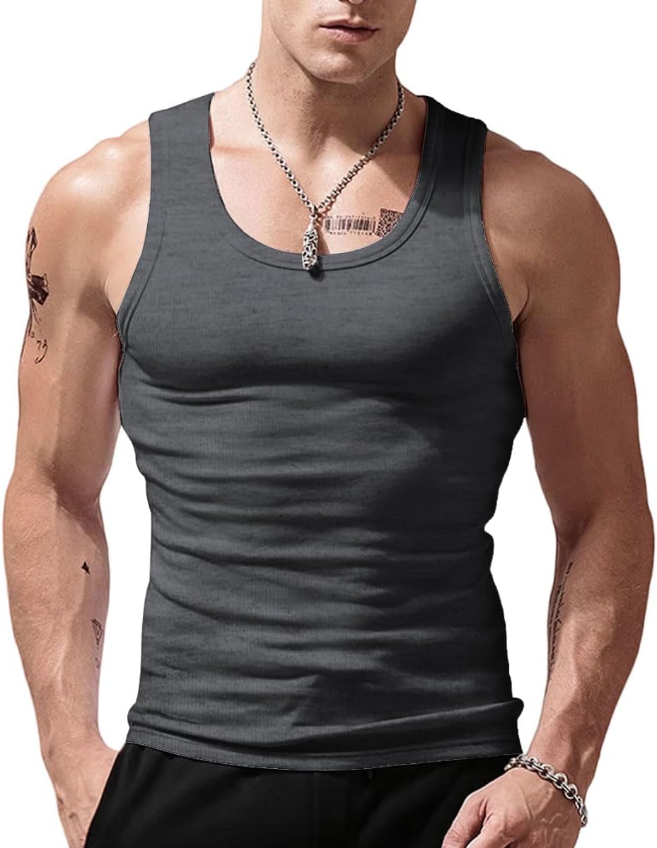 Men's Stringer Tank Tops Cotton Vest Sleeveless Gym Workout Bodybuilding Fitness Muscle T Shirts