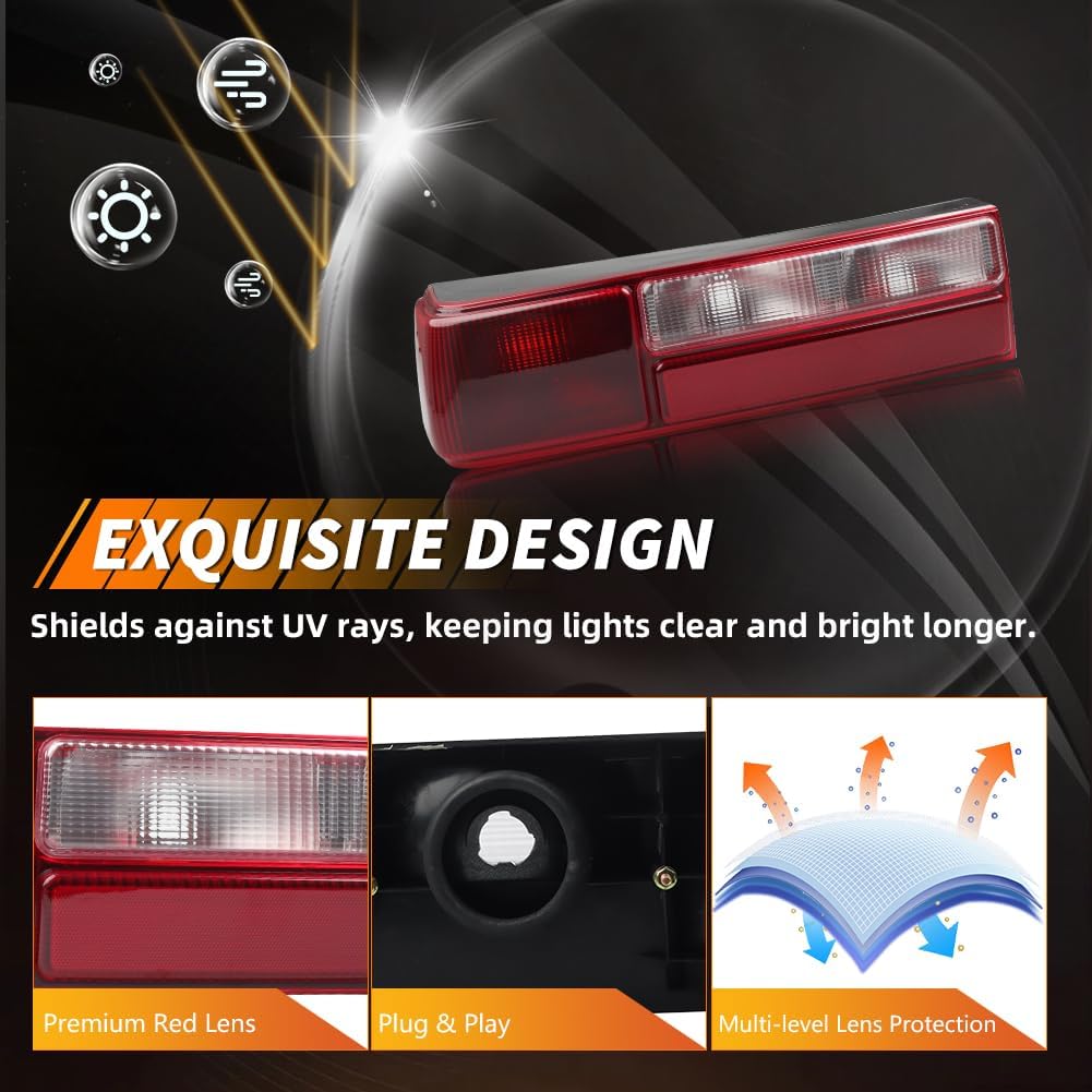 Tail Light Compatible with Fo-rd Mus-tang 1987-1993, [W/O Bulb] Brake Rear Lamp with Housing (Left + Right), Replace OEM #?E7ZZ-13404-A, E7ZZ-13405-A, FO2801168, FO2800168, 1 Pair, Red Lens