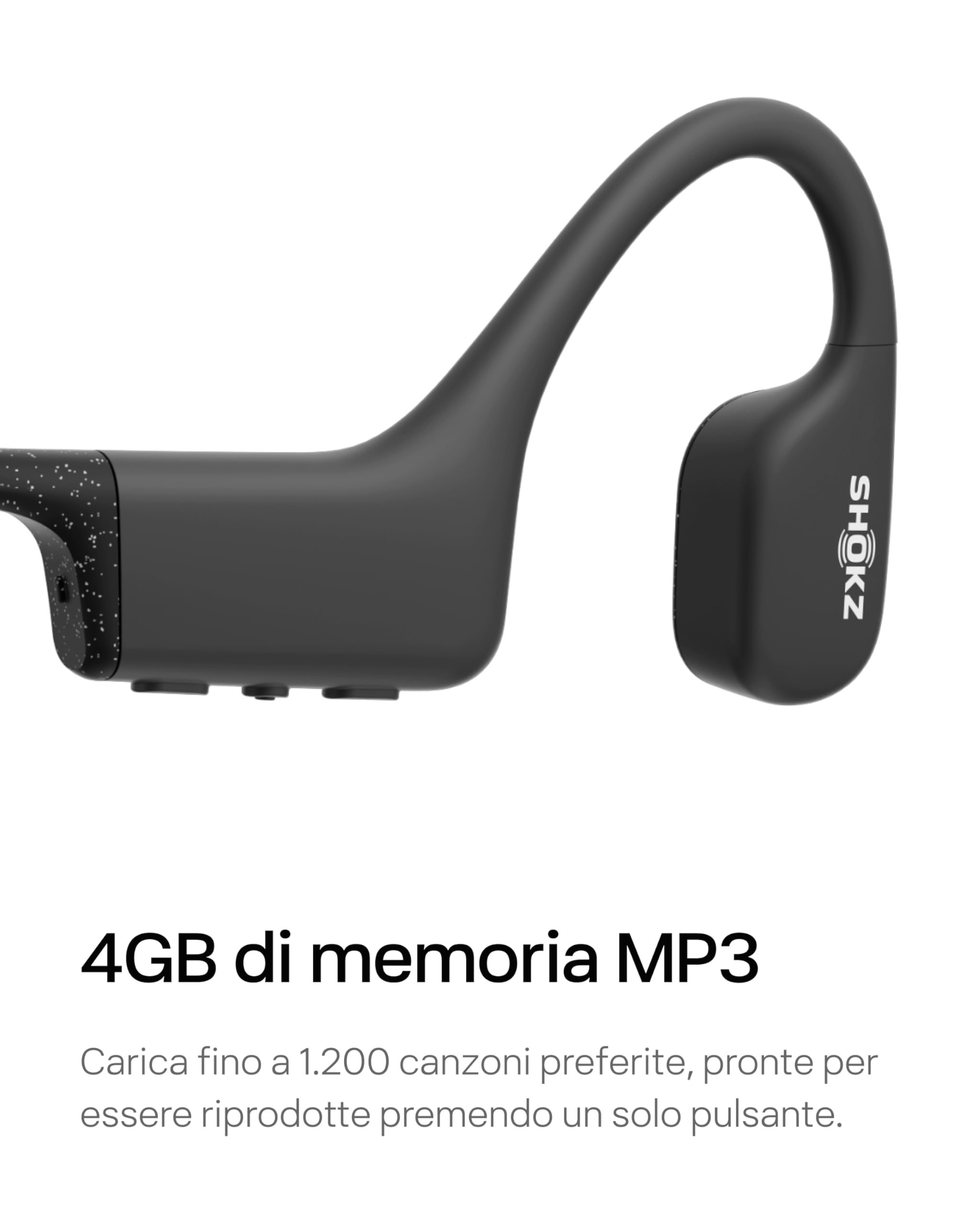 SHOKZ Auricolari OpenSwim a conduzione ossea, lettore MP3 da nuoto impermeabile IP68, auricolari sportivi open-ear con 4 GB di memoria, 8 ore di riproduzione, per nuoto, surf(senza Bluetooth), Nero