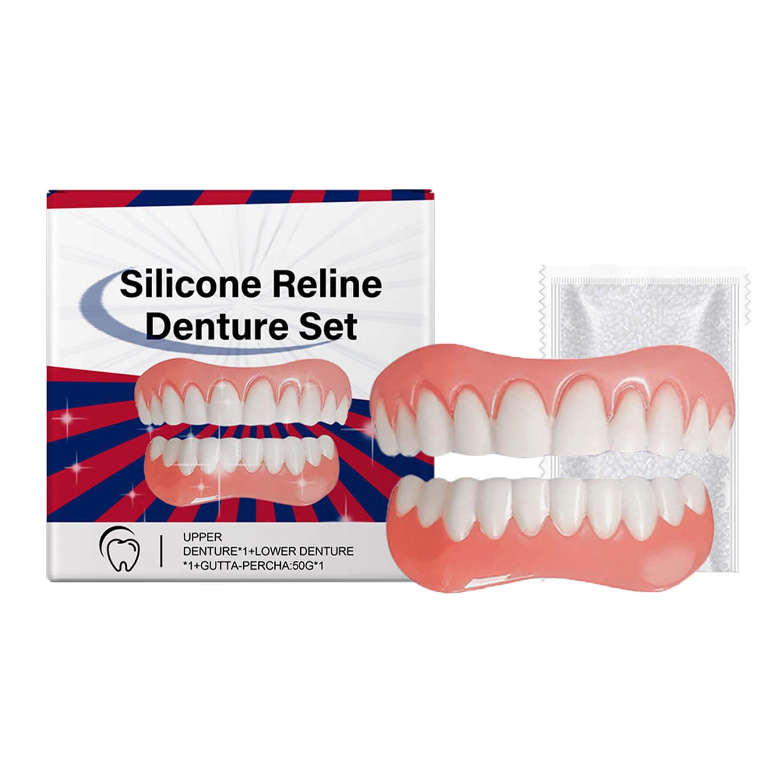 Denture Silicone Reline Kit, zestaw do protez silikonowych, tymczasowe protezy zębowe, tymczasowe zęby
