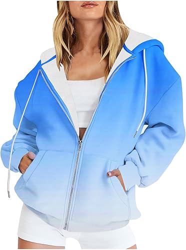 Chaqueta de teñido anudado degradado para mujer, con cremallera, talla grande, Y2K, sudaderas con capucha para otoño, manga larga, gruesa y cálida,