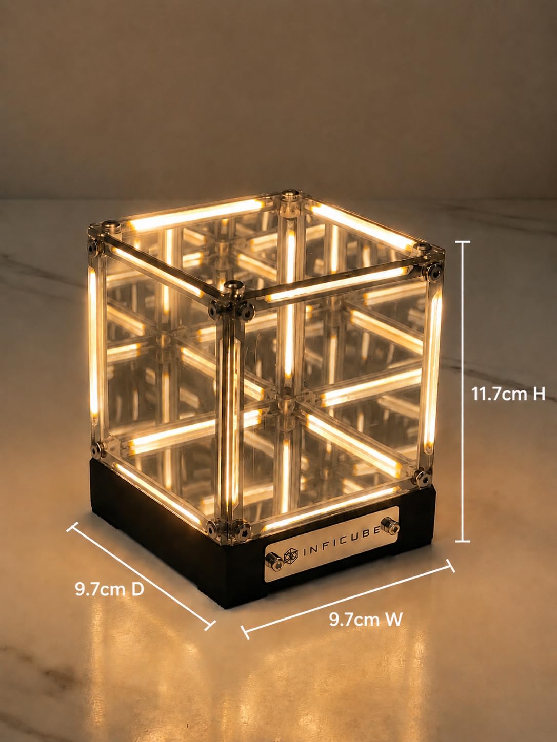 Lámpara de cubo de espejo infinito, luz de abismo Tesseract 4D, luz nocturna regulable táctil recargable por USB-C, decoración futurista de escritorio para sala de juegos, dormitorio, estante