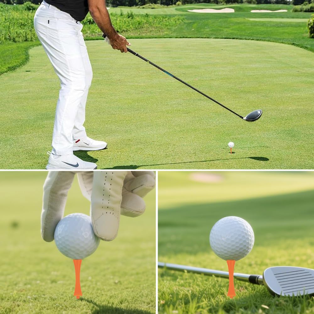 100 Stück Golf Tees Kunststoff für Driver 70mm - Premium Rosa Orange Castle Tee mit Abstufung, Witterungsresistent Langlebig, Golf Tee Set für Langschläger und Dauerhaftigkeit