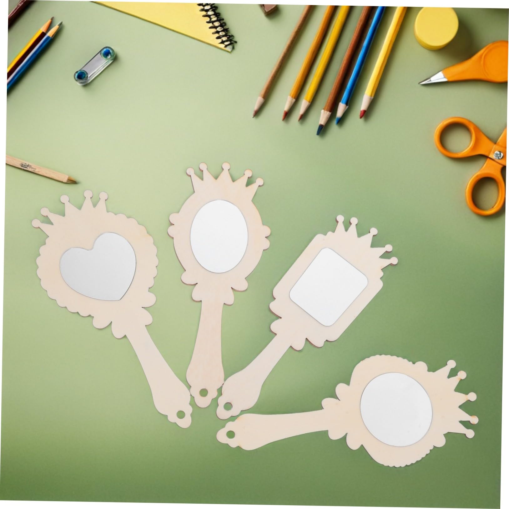 FUNNETOYU 12 Espejos de Madera para Manualidades, Espejo de Mano con Diseño de Tiara, Base sin Terminar para Pintar, Adecuado para Niñas y Fiestas