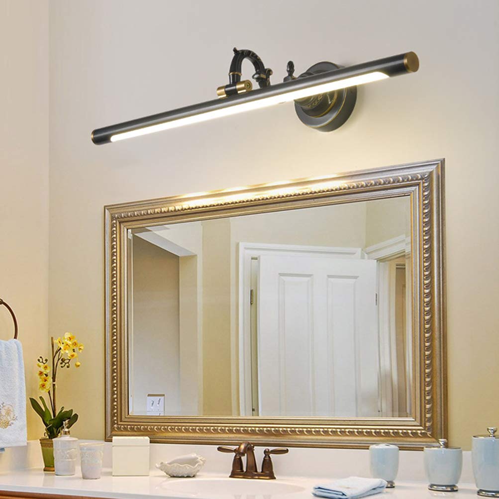 ACMHNC LED Bad Spiegelleuchte Vintage,H65 Messing Spiegellampe Badezimmer Retro Schminktisch Make Up Licht Antik Badlampe Wandleuchte,Schminklicht Für Spiegel Kosmetikspiegel,Schwarz,58CM/12W