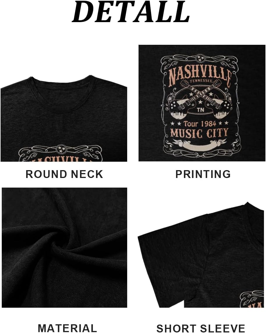 Women Nashville Shirts Vintage Country Music T Shirt Short Sleeve Rock Band Tops - Image 5