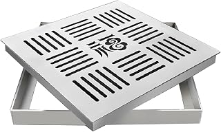 Septic Tank Cover and Frame, Square 201 Stainless Steel Septic Tank Lid with Base, with Drainage Holes, for Driveway, Yard(60x60cm/24x24in)
