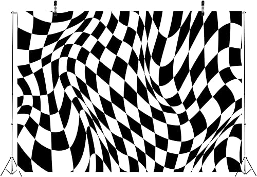 Miniatura 3 de BELECO Telón de fondo de tela a cuadros blanco y negro de 15 x 10 pies, tablero de ajedrez, textura cuadrícula, fondo de ondas, suministros de