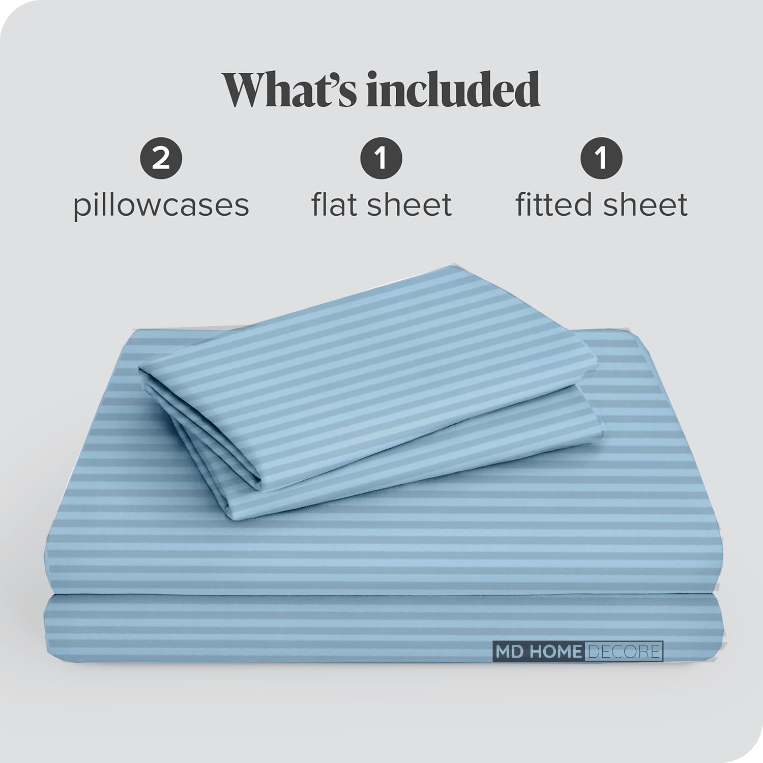 Extra Deep Pocket King Sheet Set, 4-Piece Bedding Set, 100% Egyptian Cotton, 400 Thread Count, 22-Inch Deep Pocket Fitted Sheet with Elastic All Around, Soft, Breathable, Durable, Light Blue Stripe