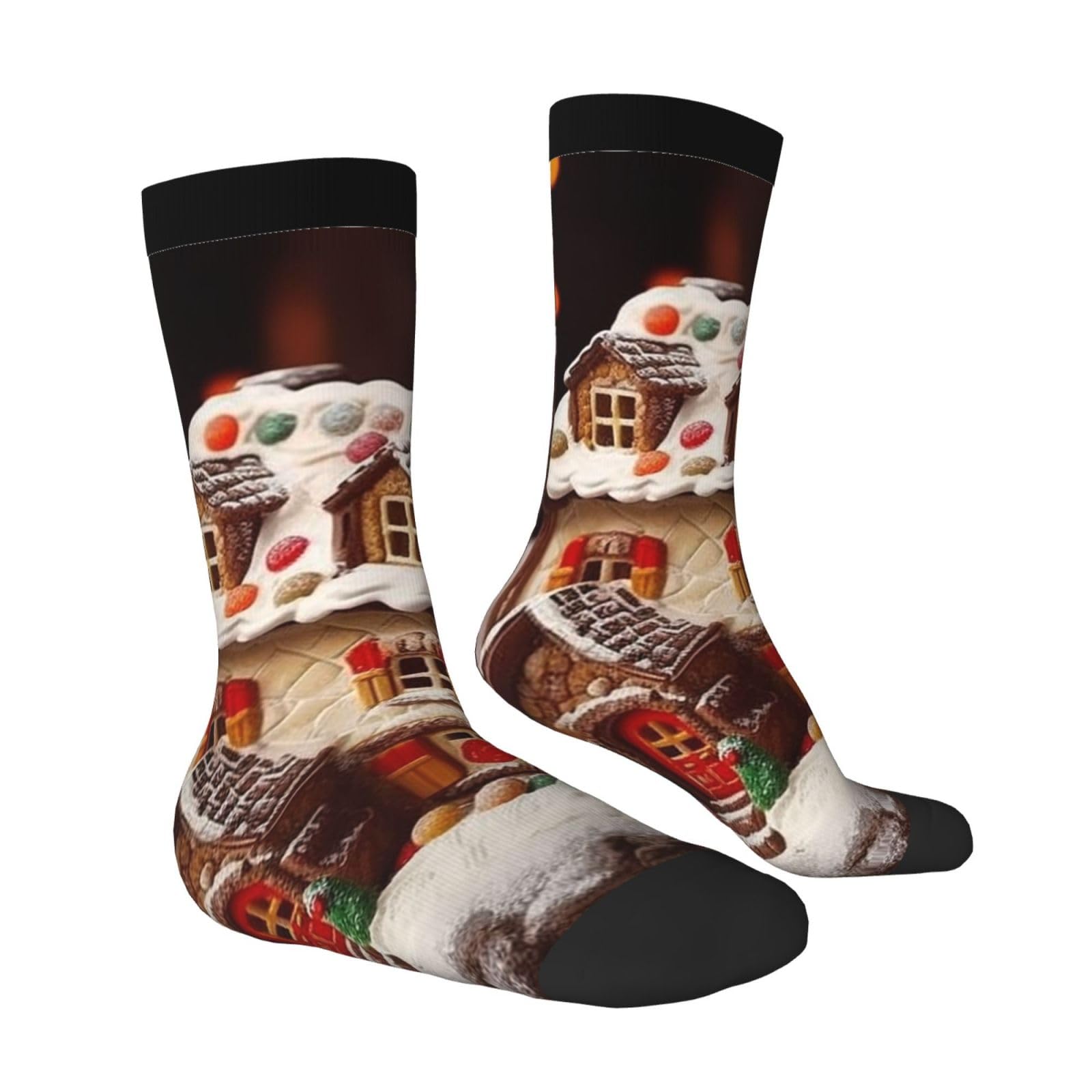 LZQPOEAS Christmas Village House Athletic Socks Unisex Cushioned Crew Socks Hiking Running Calf Sock Soft Above Ankle Sock
