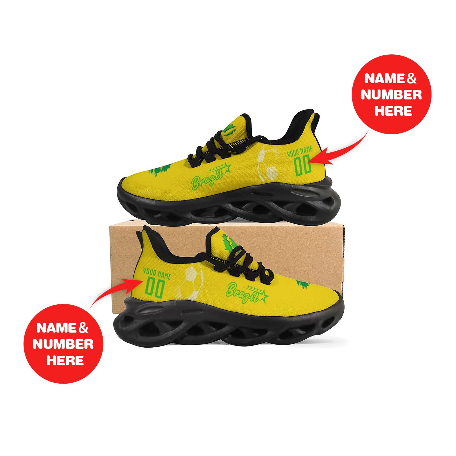 Custom Soccer Brazil Flex Sneakers Personalized Name Number Athletic Gym Breathable Slip-on Shoes for Men Women Fans Gift